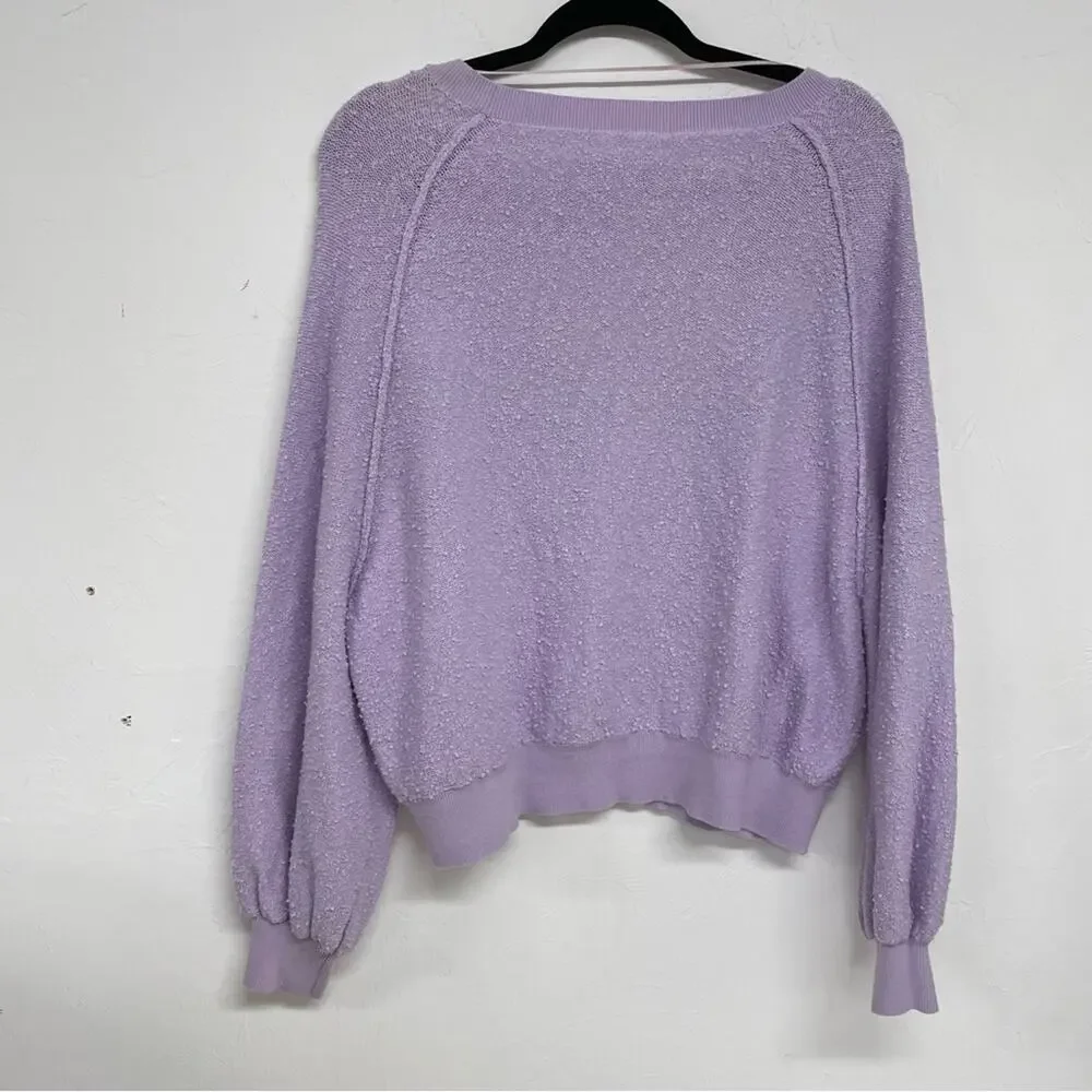 Free People Lavender Purple Popcorn Balloon Sleeve Sweater Womens S Fall Boho